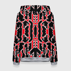 Женская толстовка Техно красные линии с белой обводкой на чёрном фон