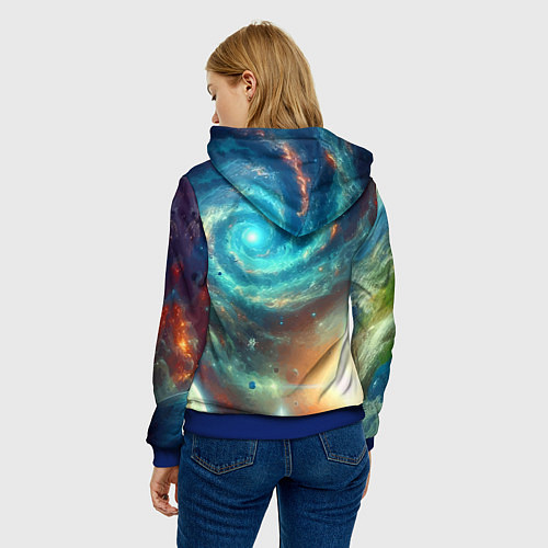 Женская толстовка Неоновая далёкая галактика - нейросеть / 3D-Синий – фото 4