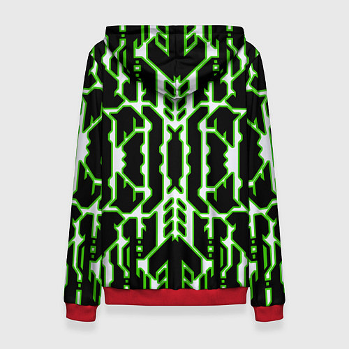 Женская толстовка Техно белые линии с зелёной обводкой на чёрном фон / 3D-Красный – фото 2