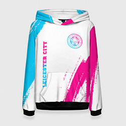 Толстовка-худи женская Leicester City neon gradient style вертикально, цвет: 3D-черный