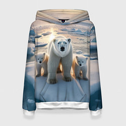 Толстовка-худи женская Polar bear with her cubs - ai art, цвет: 3D-белый