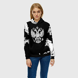 Толстовка-худи женская Герб РФ патриотический стиль краски, цвет: 3D-черный — фото 2