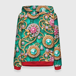 Женская толстовка Ювелирные бирюзовые украшение с золотом и бриллиан