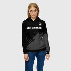 Толстовка-худи женская AEK Athens sport на темном фоне посередине, цвет: 3D-черный — фото 2