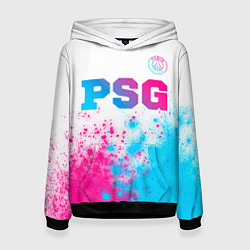 Толстовка-худи женская PSG neon gradient style посередине, цвет: 3D-черный