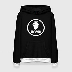 Толстовка-худи женская Saab avto logo, цвет: 3D-белый