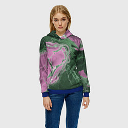 Толстовка-худи женская Мрамор темно-зеленый с розовым, цвет: 3D-синий — фото 2