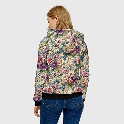 Женская толстовка Нежные цветочные мотивы паттерны / 3D-Черный – фото 4