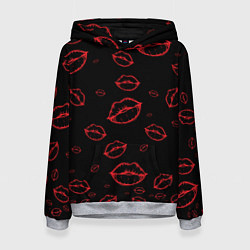 Женская толстовка Паттерн красные губы на черном - lips red