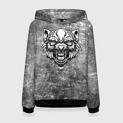 Женская толстовка Злой волк на сером фоне