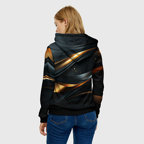 Женская толстовка Черная абстракция с золотыми изгибами / 3D-Черный – фото 4
