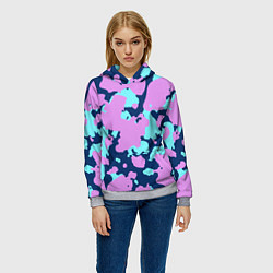 Толстовка-худи женская Паттерн с сиреневыми и голубыми пятнами, цвет: 3D-меланж — фото 2