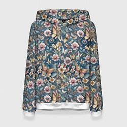 Женская толстовка Летний узор с цветами и бабочками