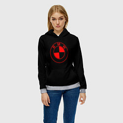 Толстовка-худи женская BMW red logo, цвет: 3D-меланж — фото 2