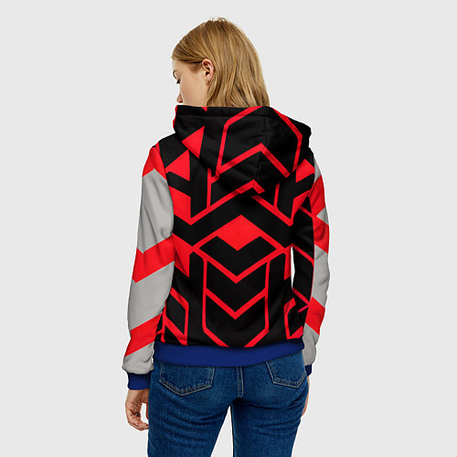 Женская толстовка Красные полосы на чёрном фоне / 3D-Синий – фото 4