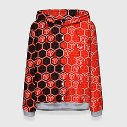 Женская толстовка Техно-киберпанк шестиугольники красный и чёрный