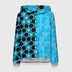 Женская толстовка Техно-киберпанк шестиугольники голубой и чёрный