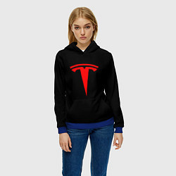 Толстовка-худи женская Tesla red logo, цвет: 3D-синий — фото 2