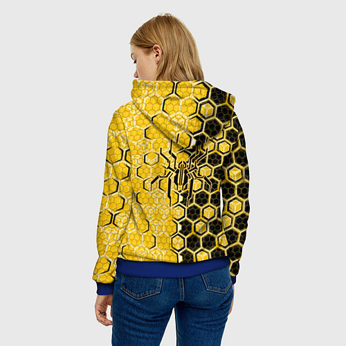 Женская толстовка Киберпанк соты шестиугольники жёлтый и чёрный с па / 3D-Синий – фото 4