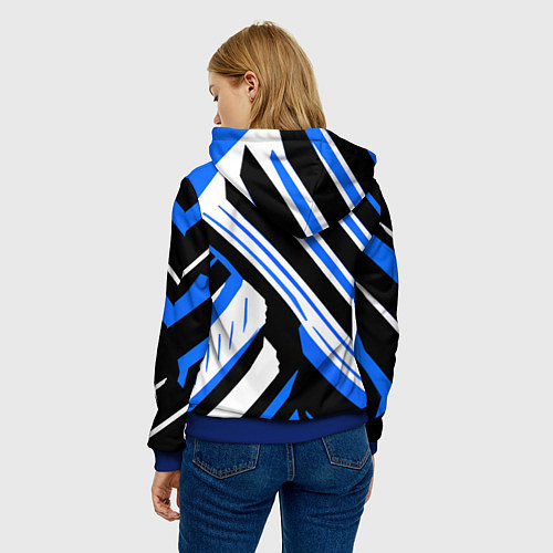 Женская толстовка Чёрно-синие полосы на белом фоне / 3D-Синий – фото 4