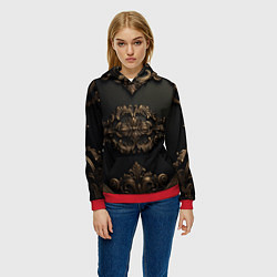 Толстовка-худи женская Объемные темные золотые узоры, цвет: 3D-красный — фото 2