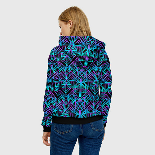 Женская толстовка Неоновый арт деко синтивейв узор / 3D-Черный – фото 4