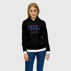 Толстовка-худи женская Audi neon logo, цвет: 3D-белый — фото 2