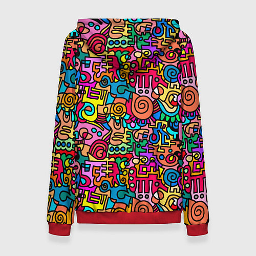 Женская толстовка Психоделические узоры - цветные дудлы / 3D-Красный – фото 2