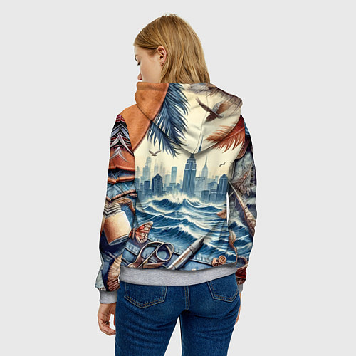 Женская толстовка Коллаж с видом Нью-Йорка - нейросеть / 3D-Меланж – фото 4