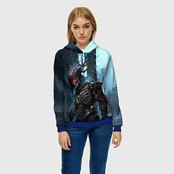 Толстовка-худи женская Кибернетический скелет-воин, цвет: 3D-синий — фото 2