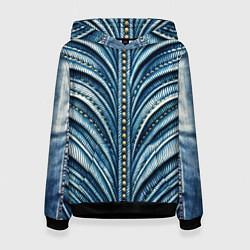 Толстовка-худи женская Вышивка линий на джинсах, цвет: 3D-черный