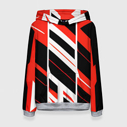 Толстовка-худи женская Black and red stripes on a white background, цвет: 3D-меланж