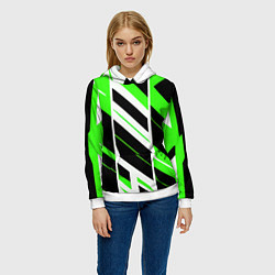 Толстовка-худи женская Black and green stripes on a white background, цвет: 3D-белый — фото 2