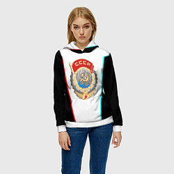 Толстовка-худи женская Герб РФ текстура, цвет: 3D-белый — фото 2