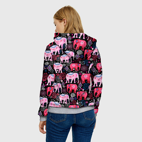 Женская толстовка Орнамент разноцветных слонов / 3D-Меланж – фото 4