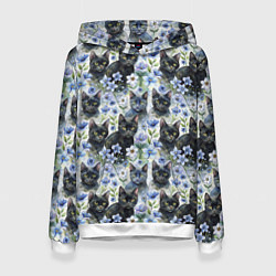 Женская толстовка Черные коты в незабудках