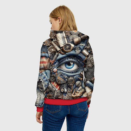 Женская толстовка Стимпанк композиция с глазом - нейросеть / 3D-Красный – фото 4