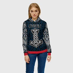 Толстовка-худи женская Молот тора воина - страха нет, цвет: 3D-красный — фото 2