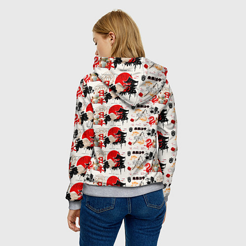 Женская толстовка Японские символы и элементы культуры / 3D-Меланж – фото 4
