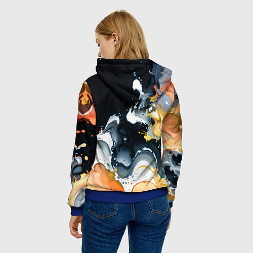 Женская толстовка Белые и персиковые разводы на черном фоне / 3D-Синий – фото 4
