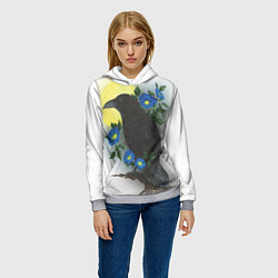 Толстовка-худи женская Чёрный ворон на ветке, цвет: 3D-меланж — фото 2