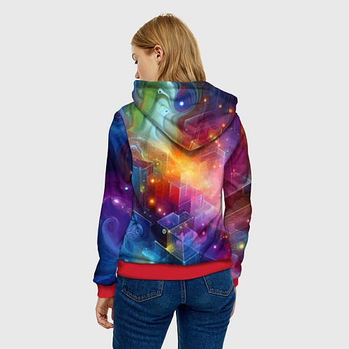 Женская толстовка Геометрический неоновый космос - нейросеть / 3D-Красный – фото 4