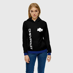 Толстовка-худи женская Chevrolet white logo auto, цвет: 3D-синий — фото 2