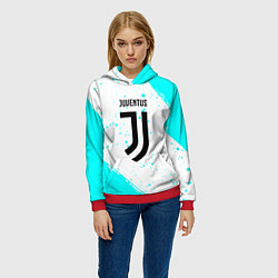 Толстовка-худи женская Ювентус краски голубые, цвет: 3D-красный — фото 2