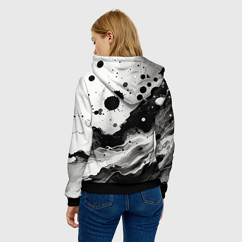Женская толстовка Чёрно-белая абстракция - кляксы / 3D-Черный – фото 4