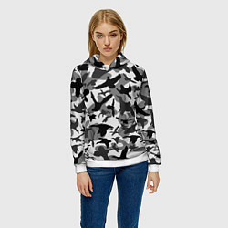 Толстовка-худи женская Камуфляж птицы чёрный, цвет: 3D-белый — фото 2