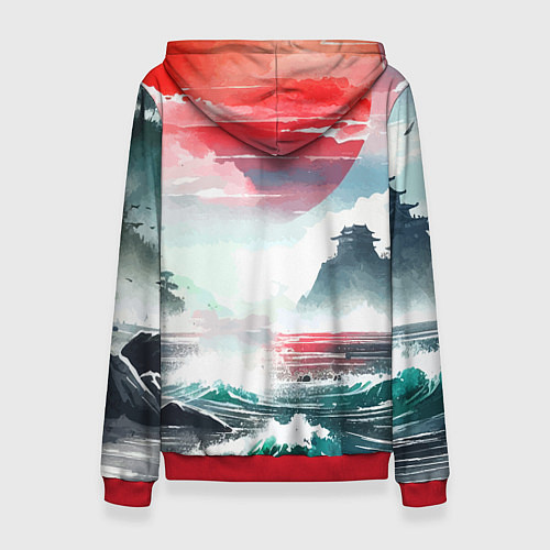 Женская толстовка Япония - страна восходящего солнца - акварель / 3D-Красный – фото 2
