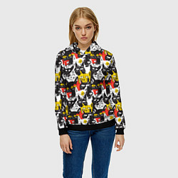 Толстовка-худи женская Прикольные коты, цвет: 3D-черный — фото 2