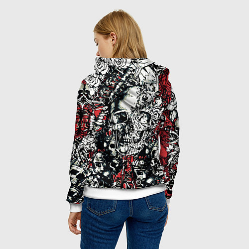 Женская толстовка Linkin Park на фоне татуировки черепов и скелетов / 3D-Белый – фото 4