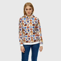 Толстовка-худи женская Славянский узор с матрёшкой - русская душа паттерн, цвет: 3D-белый — фото 2